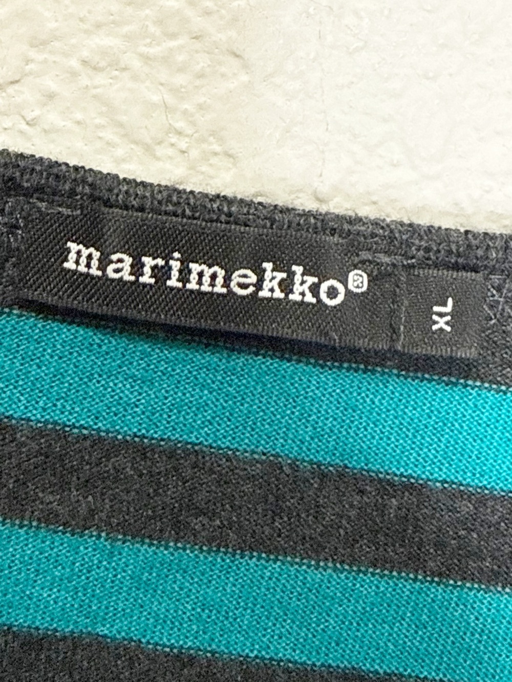 Marimekko Mari Cotton Jersey Shirt Striped Tee in Teal and Black - Picture 3 of 4